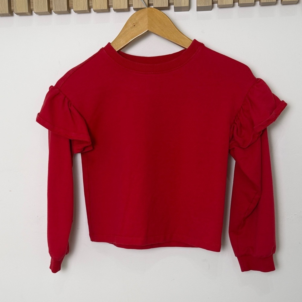 Hanna Andersson Vibrant Red Ruffle Shoulder Sweatshirt Size 8